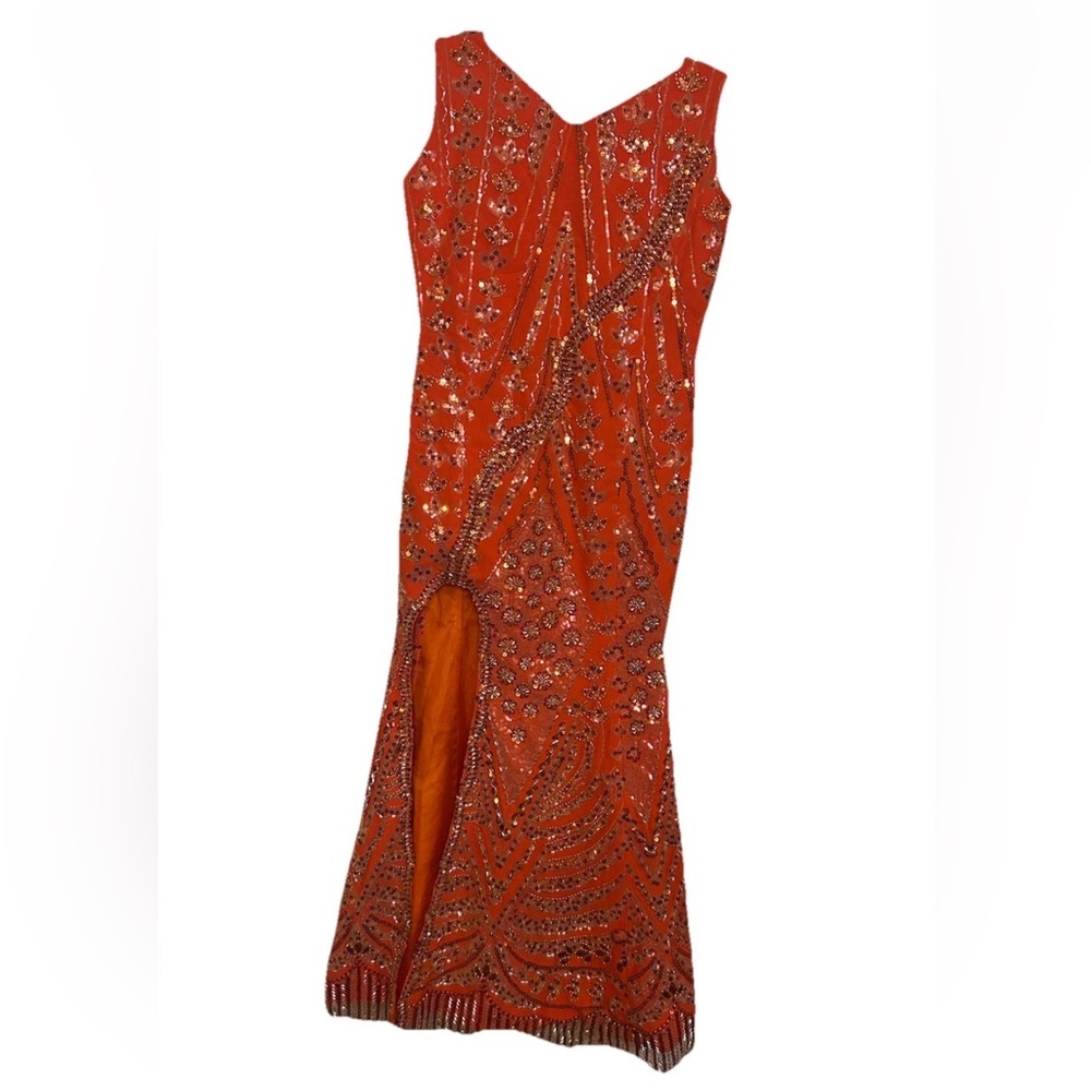 MimahBabi Orange Beaded Flapper Dress Art Deco Gatsby Cocktail XXS